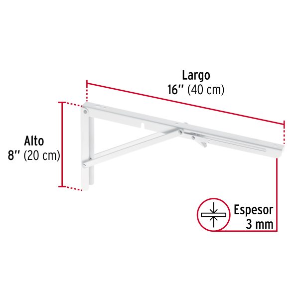 49870 - Ménsula plegable de acero blanca 8' x 16', Fiero
