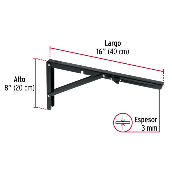 49829 - Ménsula plegable de acero negra 8' x 16', Fiero
