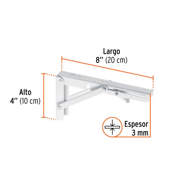 49872 - Ménsula plegable de acero blanca 4' x 8', Fiero