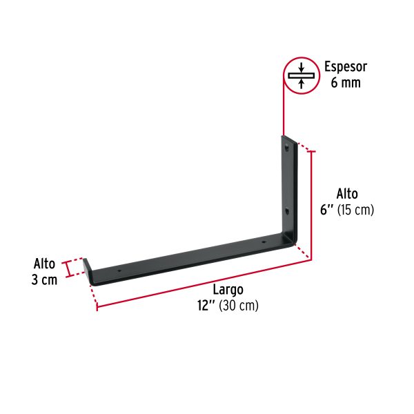 45868 - Ménsula vintage de acero negra 6 x 12', Fiero