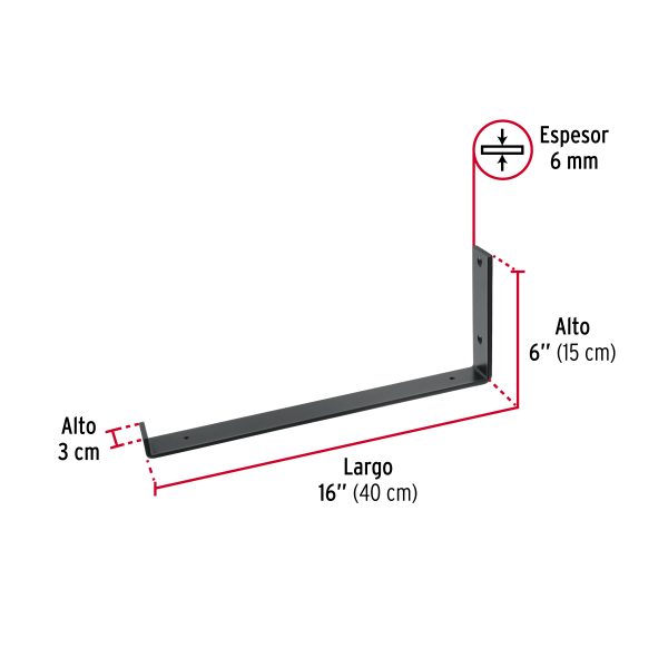 45867 - Ménsula vintage de acero negra 6 x 16', Fiero