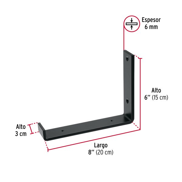 45869 - Ménsula vintage de acero negra 6 x 8', Fiero