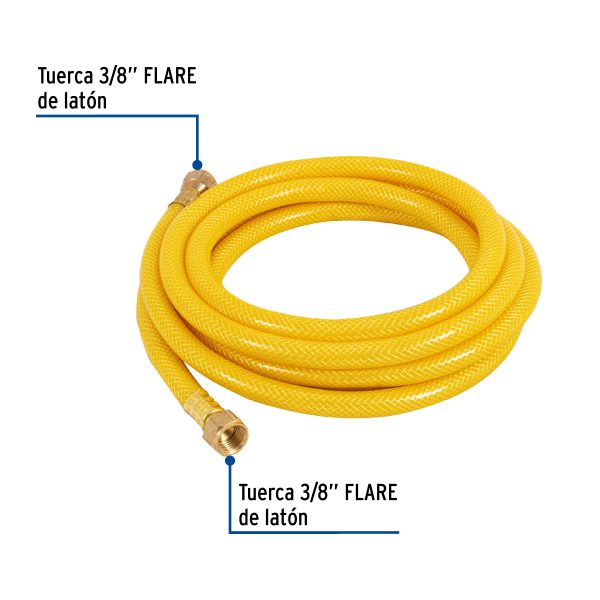 45012 - Manguera para gas, PVC amarilla, 3/8'x3 m, c/conexión, Foset