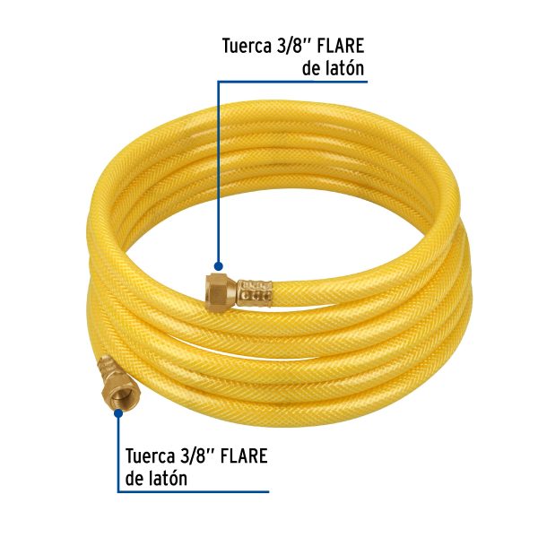 45013 - Manguera para gas, PVC amarilla, 3/8'x4 m, c/conexión, Foset