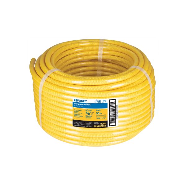 45015 - Manguera para gas, PVC amarilla, 3/8'x50m, s/conexión, Foset