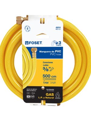 MGA-50E1.jpg 45014 - Manguera para gas, PVC amarilla, 3/8'x5 m, c/conexión, Foset