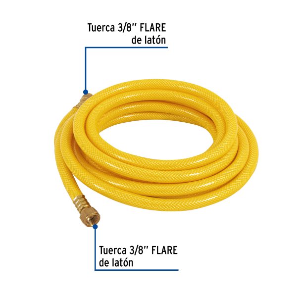 45014 - Manguera para gas, PVC amarilla, 3/8'x5 m, c/conexión, Foset