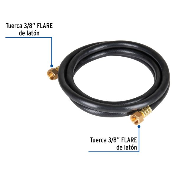 40074 - Manguera para gas, PVC negra, 3/8'x1 m, c/conexión, Foset