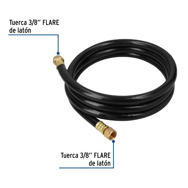 40076 - Manguera para gas, PVC negra, 3/8'x2 m, c/conexión, Foset