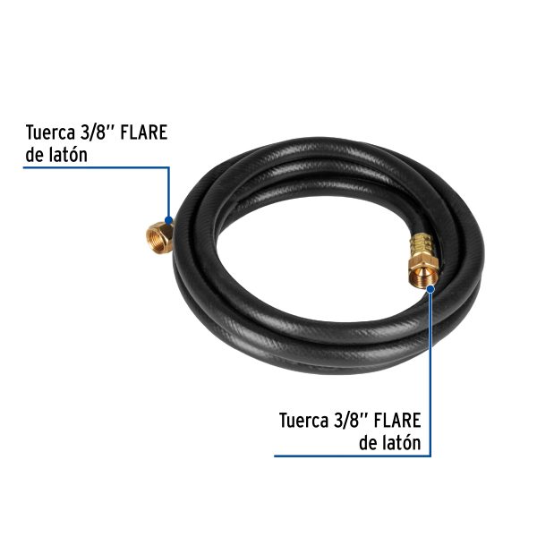 40077 - Manguera para gas, PVC negra, 3/8'x3 m, c/conexión, Foset