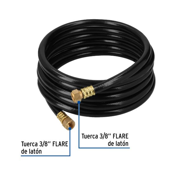 40078 - Manguera para gas, PVC negra, 3/8'x4 m, c/conexión, Foset