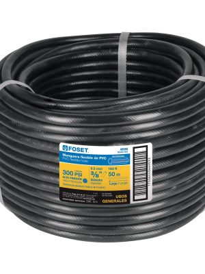 40080 - Manguera para gas, PVC negra, 3/8'x50 m, s/conexión, Foset