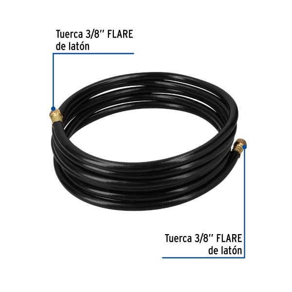 40079 - Manguera para gas, PVC negra, 3/8'x5 m, c/conexión, Foset