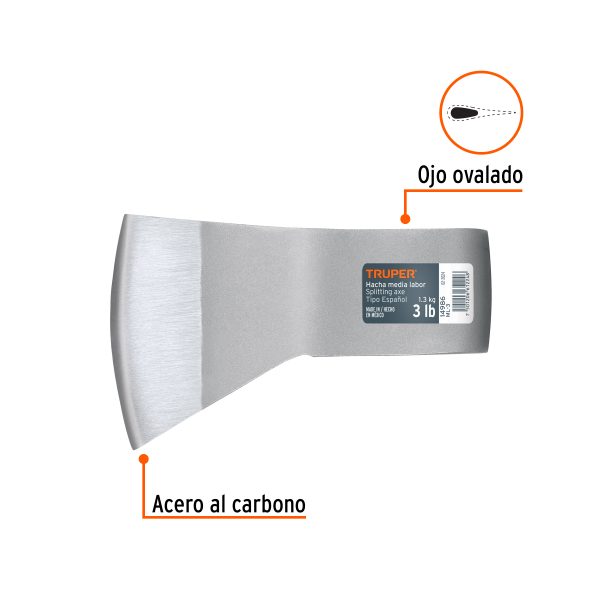 14986 - Hacha media labor 3 lb, sin mango, TRUPER