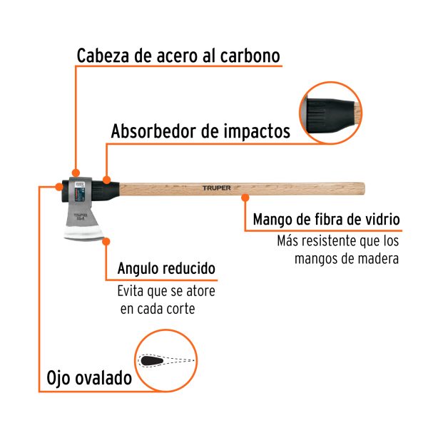 102982 - Hacha media labor 3 lb, mango de madera 36', TRUPER