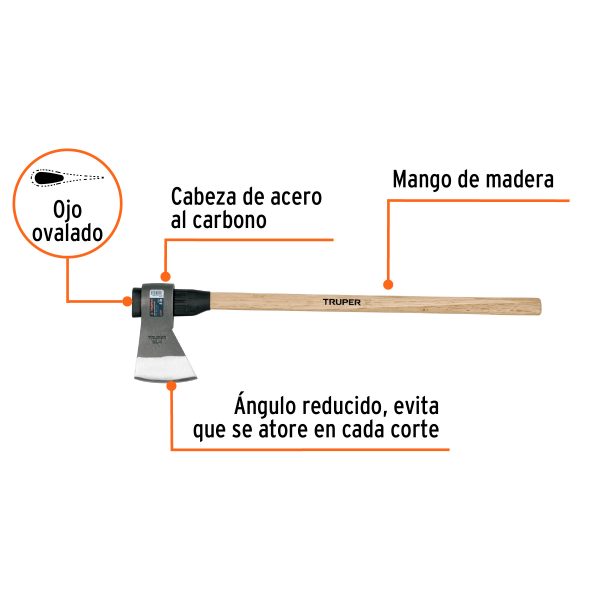 102984 - Hacha media labor 4 lb, mango de madera 36', TRUPER