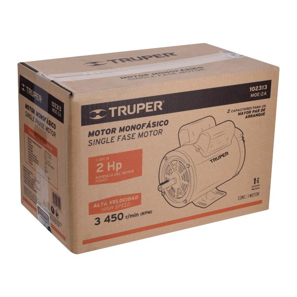 102313 - Motor eléctrico monofásico de 2 HP, alta velocidad, Truper