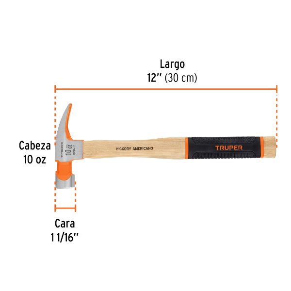 19711 - Martillo pulido 10 oz uña recta, mango hickory, Truper Grip