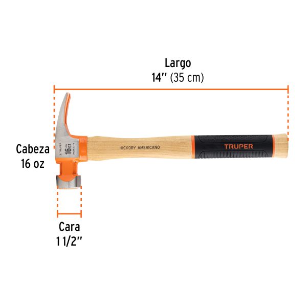 19989 - Martillo 16 oz uña recta tipo California Ripper, Truper Grip