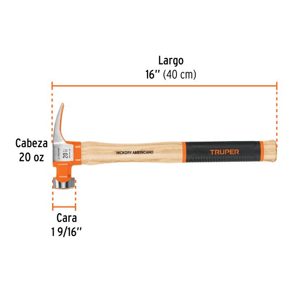 19990 - Martillo 20 oz uña recta tipo California Ripper, Truper Grip