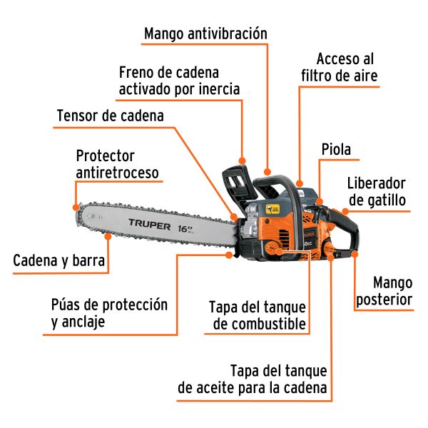 102899 - Motosierra 50 cc a gasolina con barra de 16', Truper