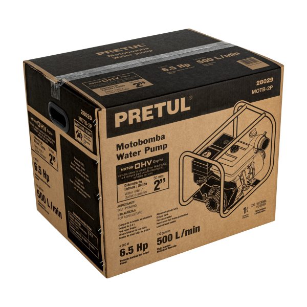 28029 - Motobomba autocebante 2'x2', gas. 6-1/2HP, agrícola, PRETUL