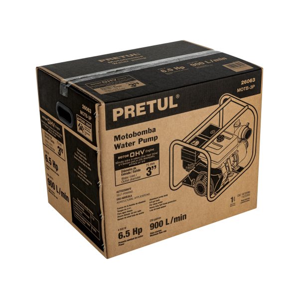 26063 - Motobomba autocebante 3'x3', gas. 6-1/2HP, agrícola, PRETUL