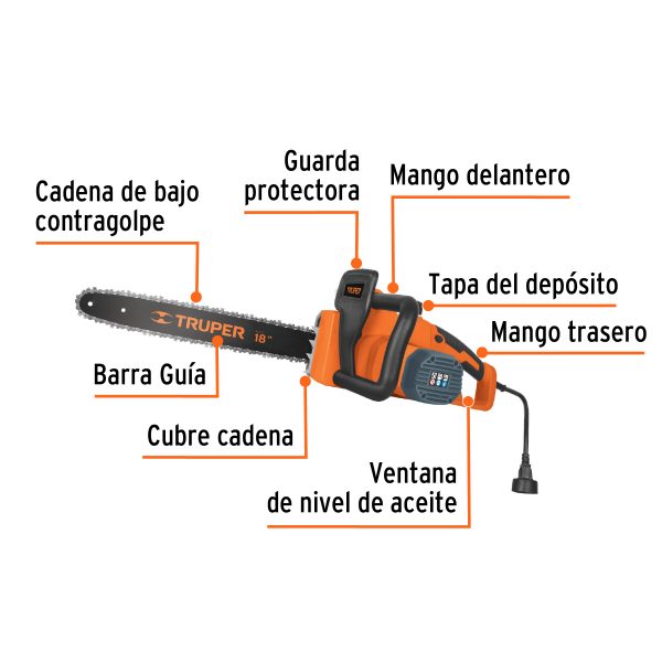 16295 - Motosierra eléctrica 1600 W con barra de 18', Truper