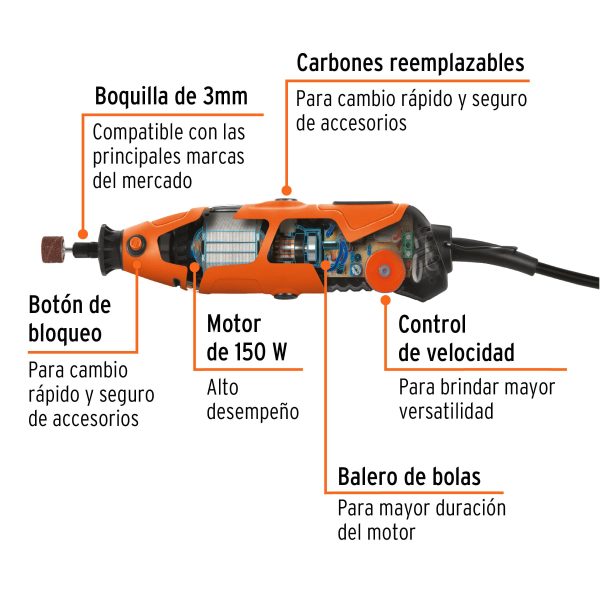 17449 - Herramienta rotativa 150W con 97 accesorios, TRUPER PRO