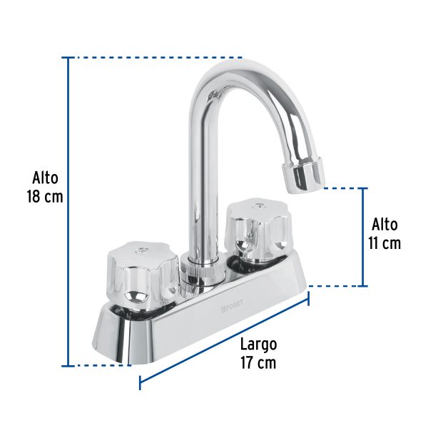 49288 - Mezcladora 4' lavabo, ABS, cuello bar, hexagonal, BASIC