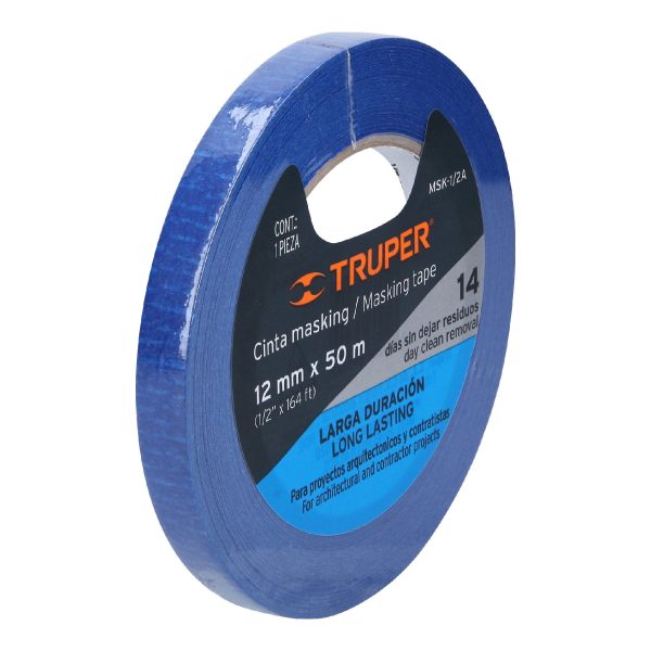 12620 - Cinta masking tape azul de 1/2' x 50 m para pintor, Truper