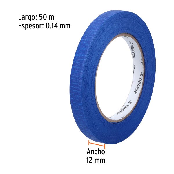 12620 - Cinta masking tape azul de 1/2' x 50 m para pintor, Truper