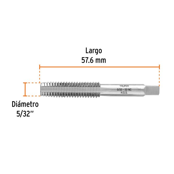 11417 - Machuelo semicónico 5/32' x 32 cuerda gruesa, Truper
