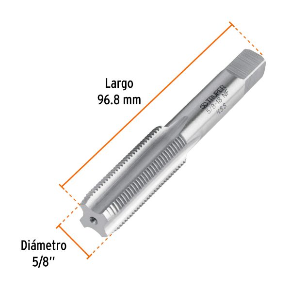 11424 - Machuelo semicónico 5/8'x18 UNF, estuche individual, Truper