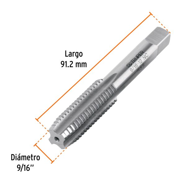 11421 - Machuelo semicónico 9/16'x12 UNC, estuche individual, Truper