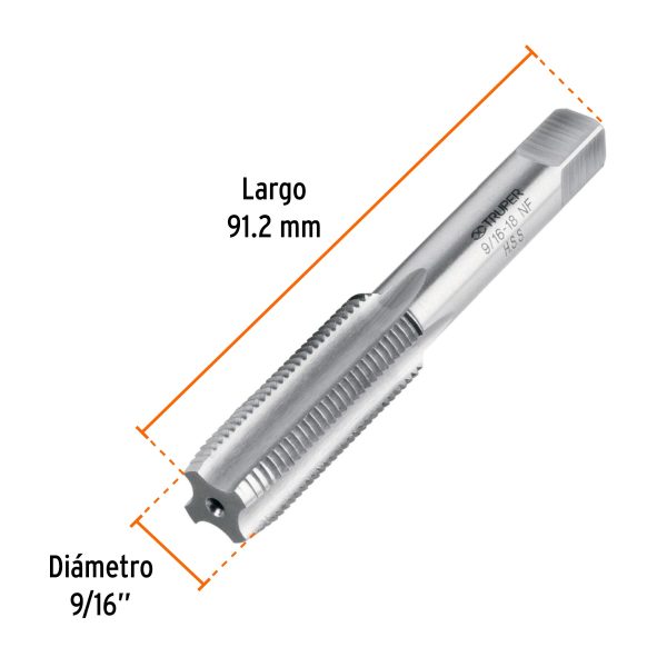 11422 - Machuelo semicónico 9/16'x18 UNF, estuche individual, Truper