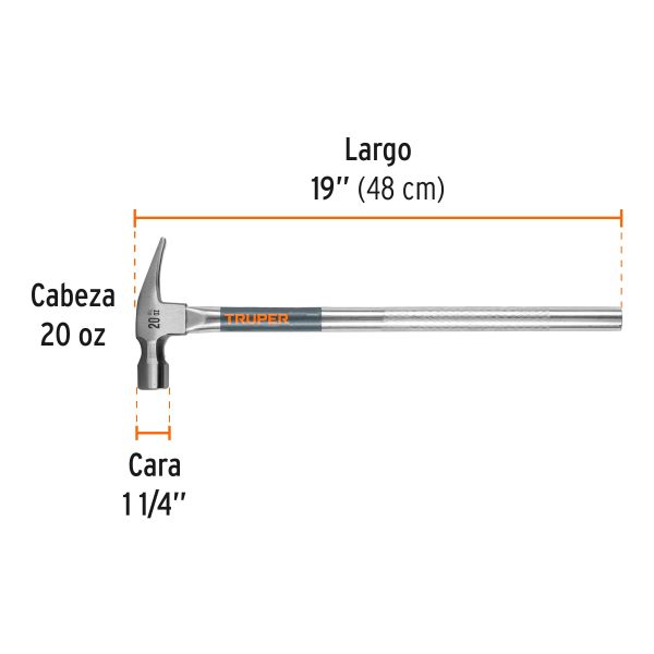 16703 - Martillo tubular pulido 20 oz uña recta, Truper