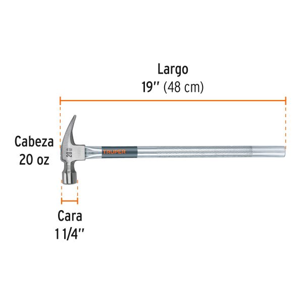 16661 - Martillo tubular pulido 20 oz alojamiento imantado uña recta