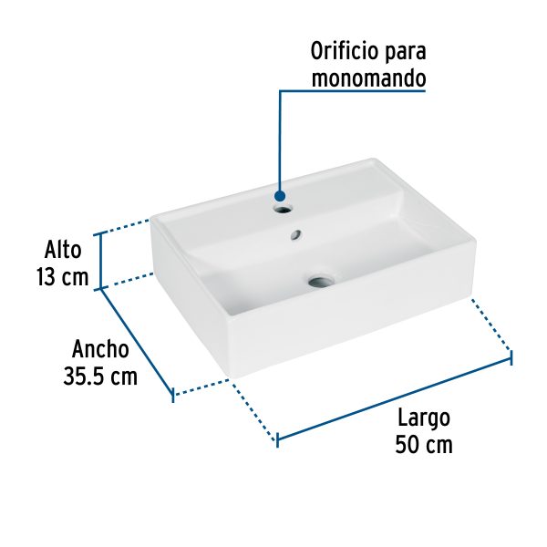 44179 - Lavabo de porcelana de sobreponer rectangular, blanco, FOSET