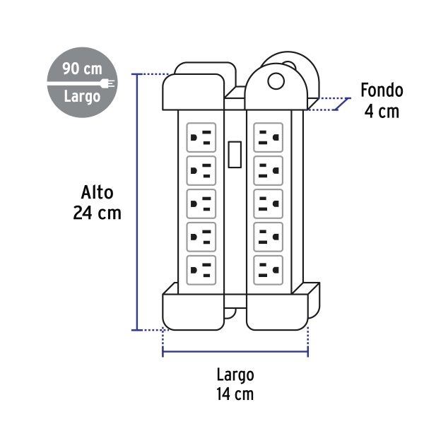 MUL-1012XFC2.jpg 48190 - Multicontacto 14 AWG industrial supresor picos 10 entradas