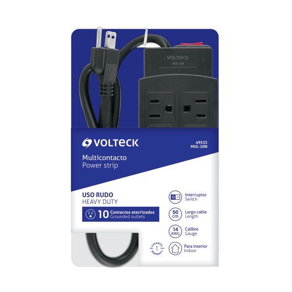 49533 - Multicontacto de uso rudo con 10 entradas, negro, VOLTECK