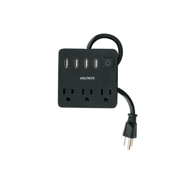 49321 - Multicontacto 16 AWG doméstico, 3 entradas 4 ptos USB, negro