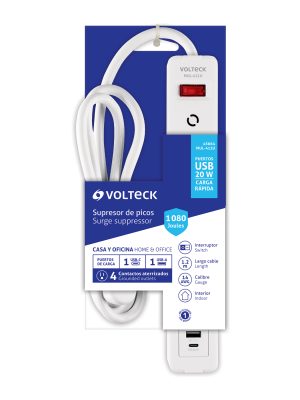 MUL-411UE1.jpg 45664 - Multicontacto 4 entradas, 1 USB A + 1 USB C, blanco, VOLTECK