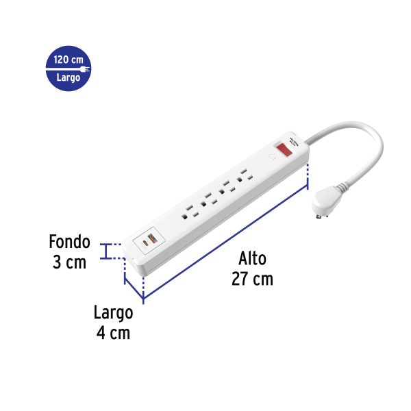 45664 - Multicontacto 4 entradas, 1 USB A + 1 USB C, blanco, VOLTECK