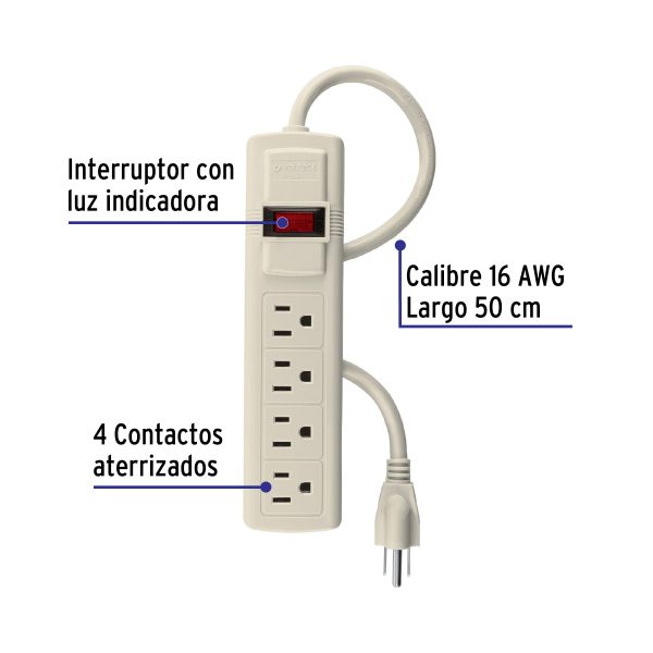 47181 - Multicontacto 16 AWG uso rudo con 4 entradas, Volteck