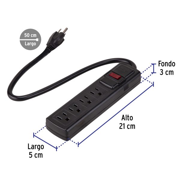 48539 - Multicontacto doméstico con 4 entradas, negro, VOLTECK