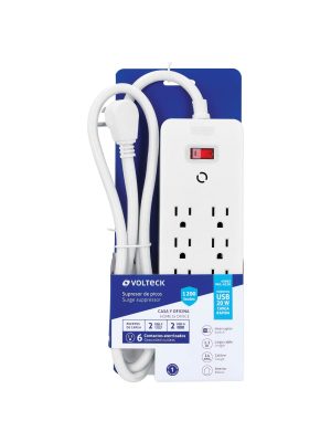 MUL-612UE1.jpg 45662 - Multicontacto 6 entradas, 2 USB A + 2 USB C, blanco, VOLTECK