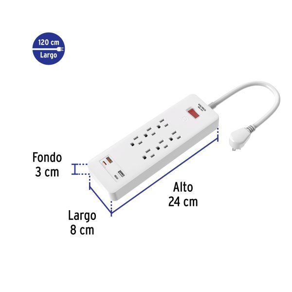 45662 - Multicontacto 6 entradas, 2 USB A + 2 USB C, blanco, VOLTECK
