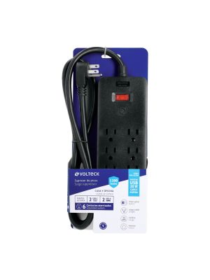 MUL-612UNE1.jpg 45663 - Multicontacto 6 entradas, 2 USB A + 2 USB C, negro, VOLTECK