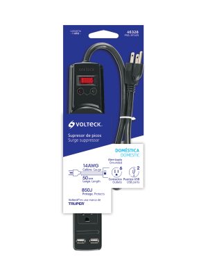 MUL-615UNE1.jpg 46328 - Multicontacto 14 AWG 6 entradas 2 ptos. USB sup. 150J, negro